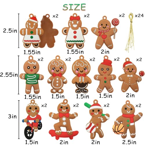 Assorted Christmas Gingerbread Man Ornaments for Christmas Tree Decor (24 Count)