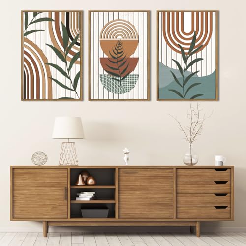 Large Boho Mid century Wood Wall Art Set