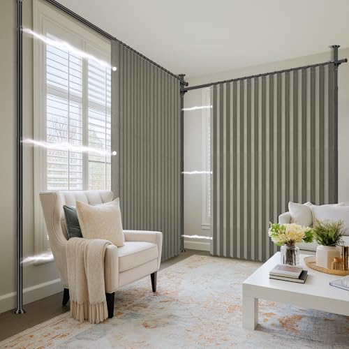 100% Blackout Room Divider Curtains Sets Grey 2 Panels W100 x L96in No Drill Curtain Rods (2 Count)