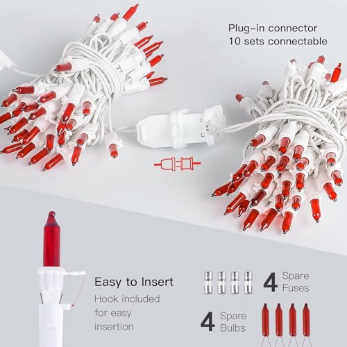 2PACK 50 Count 13ft Red Christmas Lights with White Wire