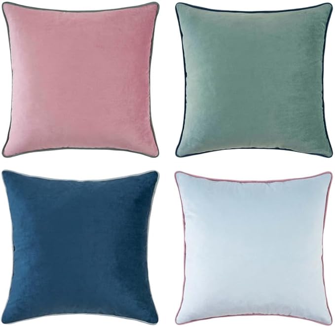 MONDAY MOOSE Decorative Throw Pillow Covers Cushion Cases, Set of 4 Soft Velvet Modern Double-Sided Designs, Mix and Match for Home Decor, Pillow Inserts Not Included (22x22 inch, Pink/Blue)
