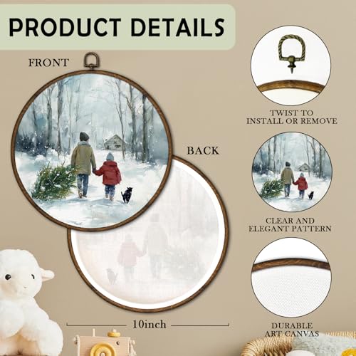 Winter Farmhouse Snow Scene Wall Art Decor Framed