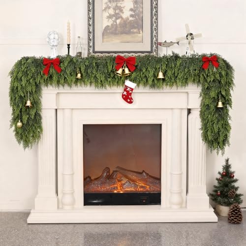 2PCS 9FT Lifelike Touch Artificial Cedar Garland for Mantle Christmas Decor