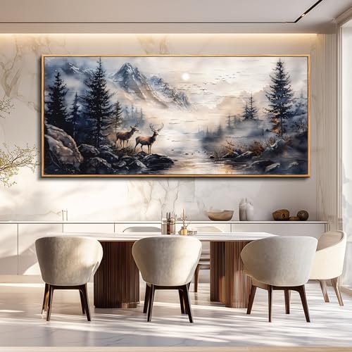 Modern Abstraction Ink Painting Elk Forest landscape Large Canvas Wooden Frame Wall Art For Bedroom Wall Decor For Living Room Restaurant Office Printed Art Home Decor Ready To Hang32 X72