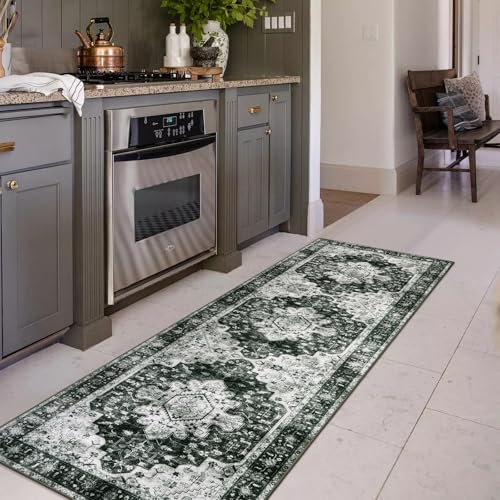 Washable Black and White Runner Rug