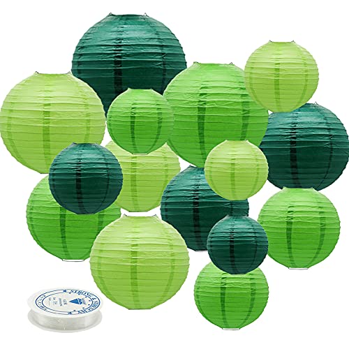 15 Pcs Green Paper Lanterns (15 Count)