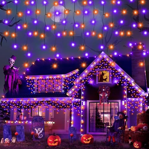 49FT 480LED Orange Purple Halloween Lights Outdoor 8 Modes Plug