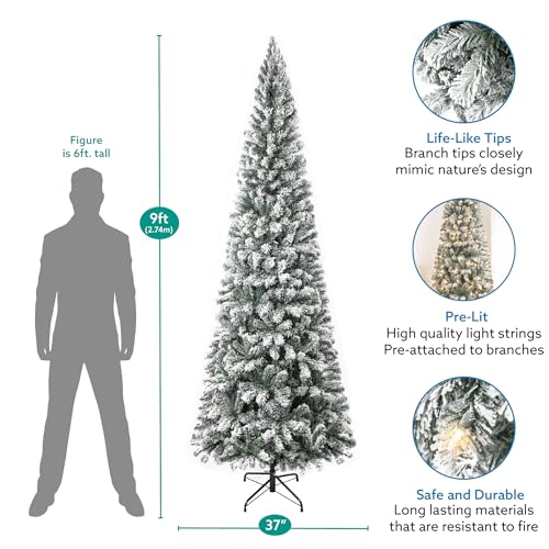 Salzburg 9ft Frosted Prelit Slim Artificial Christmas Tree with 1455 Branch Tips