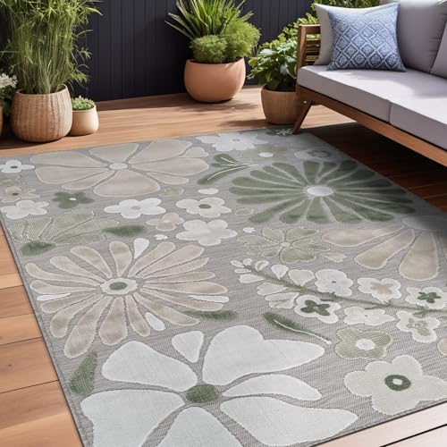 Outdoor Rug 5x7 Modern Floral Tropical Area Rugs for Outdoor and Indoor Patio Easy to Clean Non Shedding Living Room Porch Garden Washable Outside Carpet (35 Sq Ft)