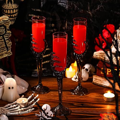 48 Pcs Halloween Champagne Flutes Bulk Plastic Stemware Halloween Skeleton Hand Plastic Goblets Creepy Champagne Flute for Party Decoration