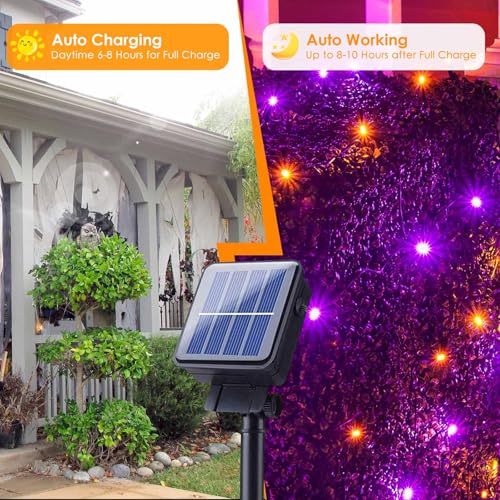 Solar Halloween Lights 4 Pack 132FT 400 LED String Lights Purple and Orange (33 Foot)