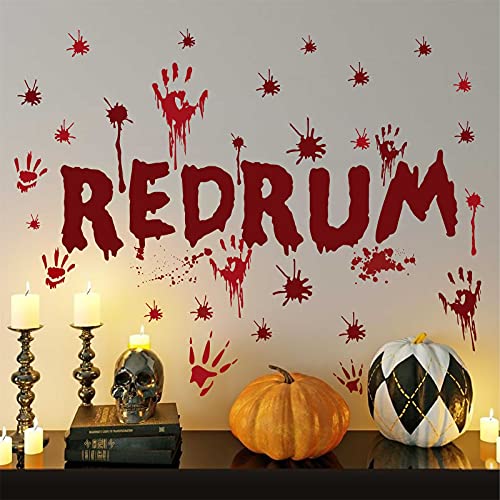 Halloween Redrum Murder Wall Decals Horror Ghost Bloody Handprint Stickers (37 Count)