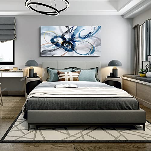 Large Abstract Canvas Art Elegant Combination of Tones Modern Living Room Wall Decor Black and White Gray Background Blue Gradient Picture