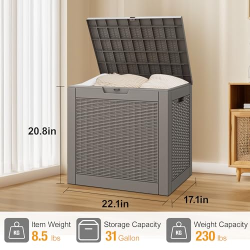 31 Gallon Outdoor Storage Box Waterproof Deck Box for Patio