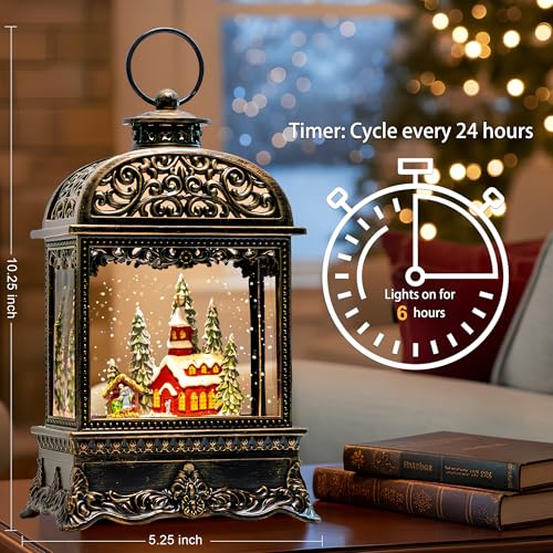 Christmas Snow Globe Water Lantern with Horse Drawn Carriage Christmas Scene Battery Operated or USB Powered Musical Lighted Holiday Decoration for Tabletop Display for Family