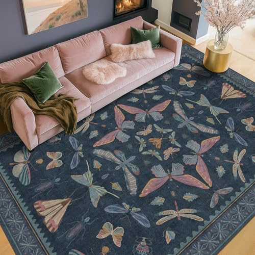 Navy Blue 6x8 Boho Rug for Living Room (48 Sq Ft)