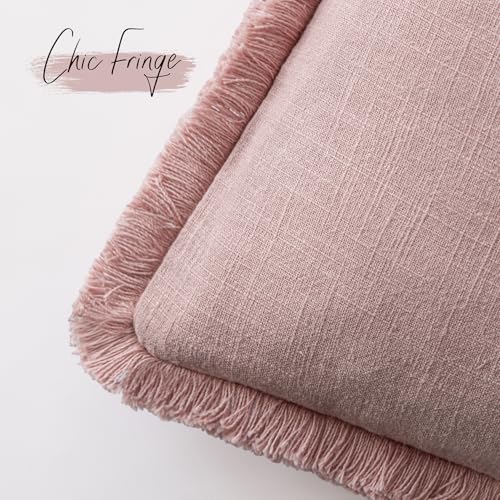 Boho Linen Fringe Lumbar Throw Pillow Covers 12×20 Rose Pink (2 Count)