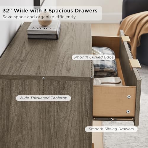 32" Large Fluted Nightstand with 3 Drawers Set of 2 (2 Count)