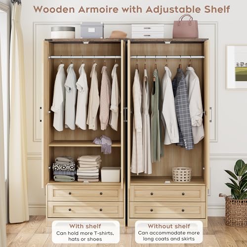 2 Doors Wooden Armoire Wardrobe Closet with 2 Drawers