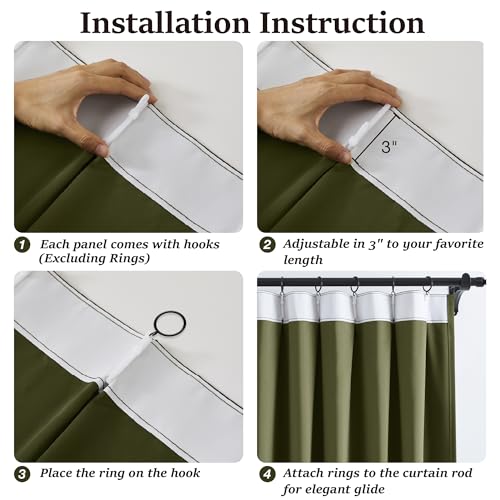 Olive Green Blackout Pleated Curtains 96 Inches Long