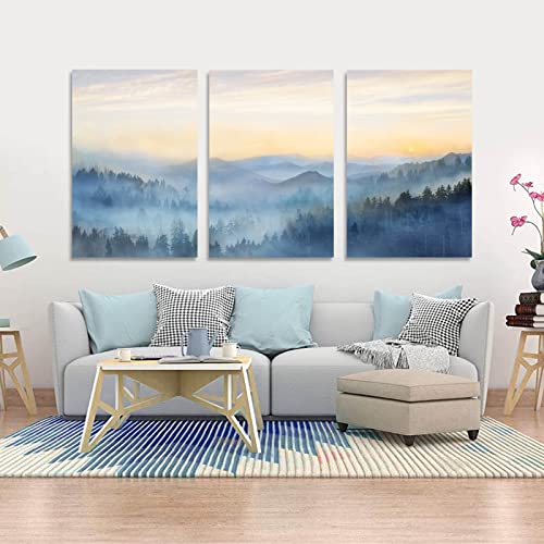 Foggy Forest Canvas Wall Art Landscape Mountain Wall Art for Living Room Sunrise Wall Decor Modern Artwork Canvas Prints Pictures for Wall Home Office Size 24"x 36"x 3pcs (3 Count)