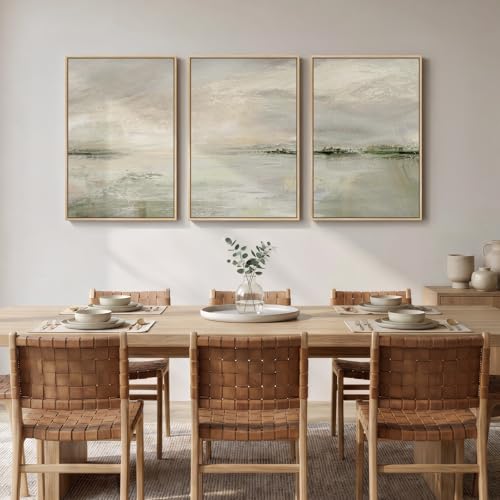 Framed Sage Green Abstract Landscape Wall Art for Bedroom (3 Count)
