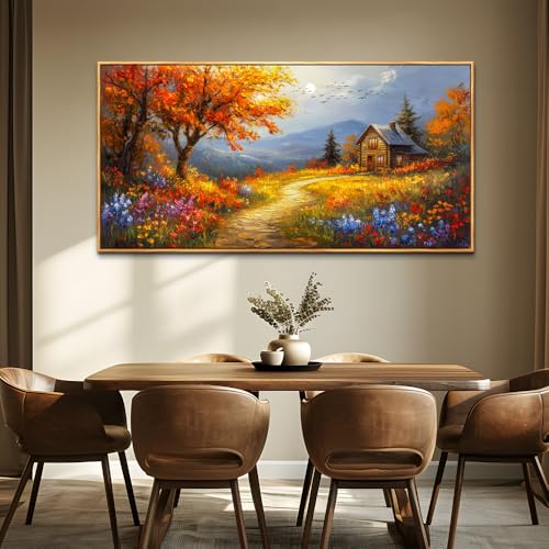 Wood Framed Canvas Wall Art For Living Room Large Wall Decor For Office Bedroom Decoration Reddish Orange Tree Picture Farmhouse Painting Artwork Room Wall Mural Aesthetic Home Decor 30x60