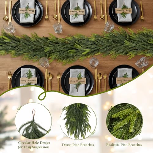 6FT Christmas Norfolk Pine Garland Real Touch Pine Artificial Faux Greenery Garlands Winter Christmas Garland for Table Mantle Fireplace Holiday Indoor Outdoor Xmas Decorations