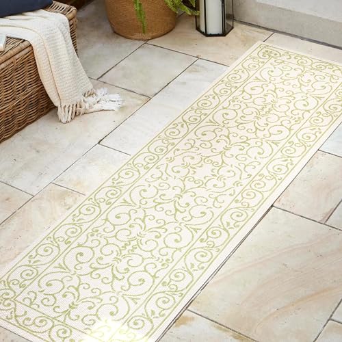Vintage Filigree Indoor Outdoor Runner Rug 2X8 Cream