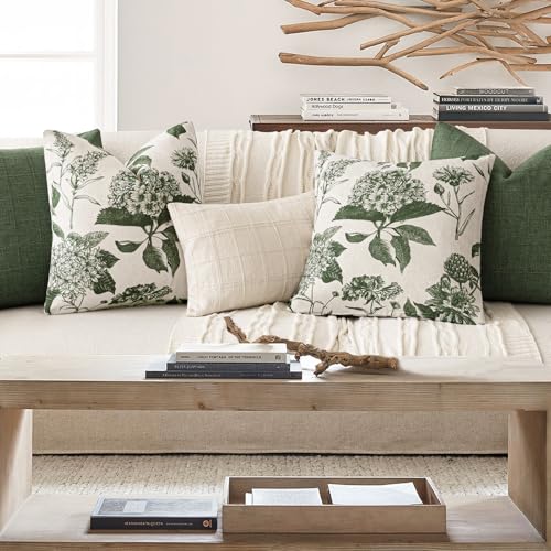 Set of 2 Linen Floral Throw Pillow Covers Neutral Vintage Print Decorative Cozy Cushion Covers Farmhouse Boho Home Decor for Sofa Chair Couch Bedroom Living Room