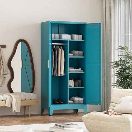 71'' Farmhouse Metal Wardrobe Cabinet with Hanging Rod