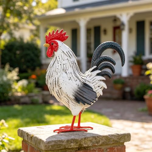 Rooster Garden Statue Sculpture Metal Chicken Yard Decor Outdoor Figurines Patio Backyard Decoration