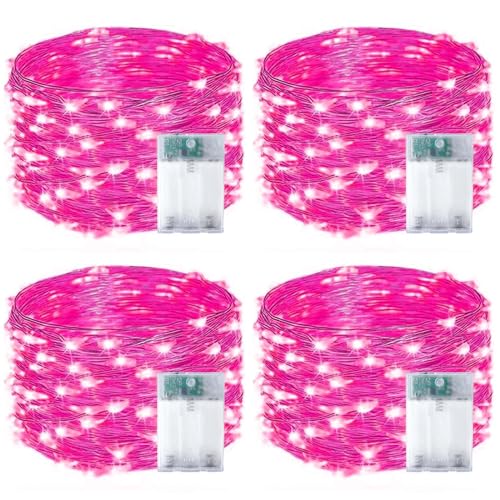 4 Pack Fairy Lights Battery Operated with Timer Valentines Day Lights Pink (4 Count)