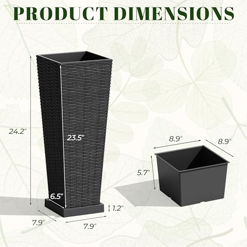 23.5" Front Porch Resin Rattan Tall Planters 2 Pc (2 Count)