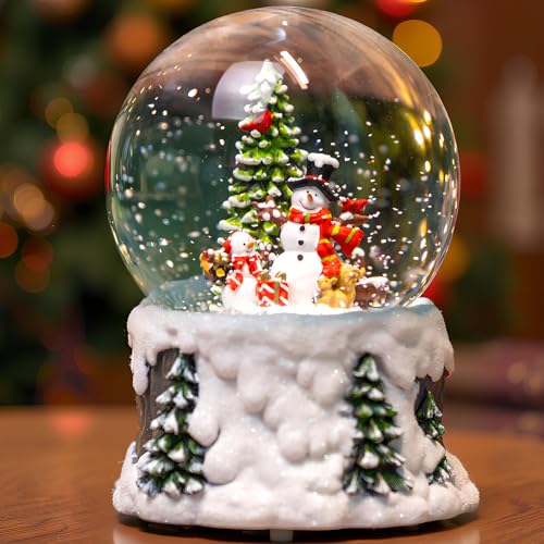 Christmas Snow Globe Lantern Water Glittering Snowman Scene with Music & Timer
