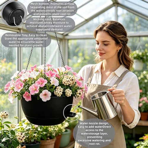 2 Pack 10 Inch Self Watering Hanging Planters for Indoor Plants (2 Count)