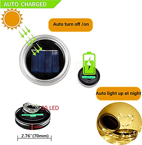 Solar Mason Jar Lid Lights 12 Pack 30 LED Waterproof Outdoor Decor
