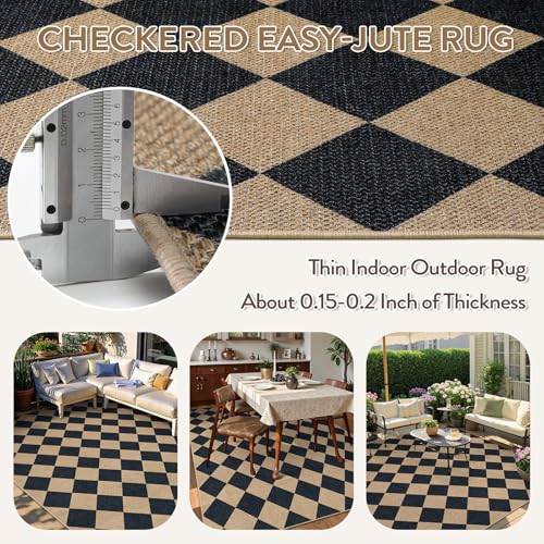 Checkered Easy Jute Outdoor Patio Rug
