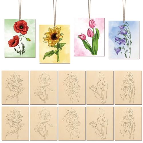 10 Pieces Large Flowers Unfinished Wood Crafts to Paint for Adults
