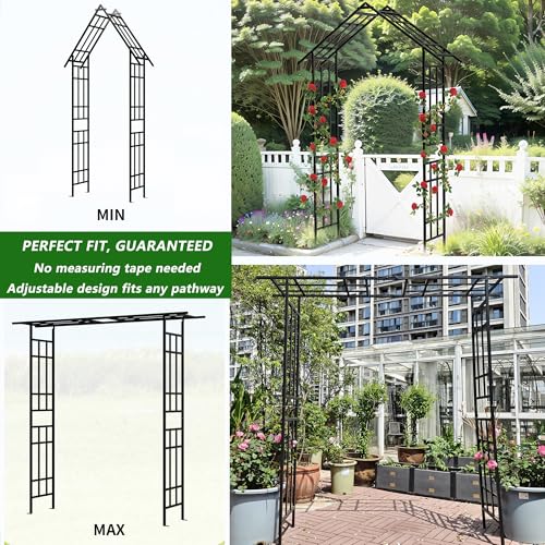 Metal Garden Arch Arbor Trellis Climbing Plants Outdoor Black Flat Top or Arch