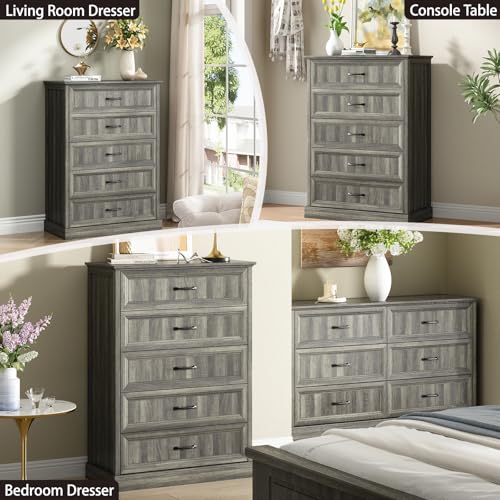 Farmhouse 5 Drawer Dresser for Bedroom