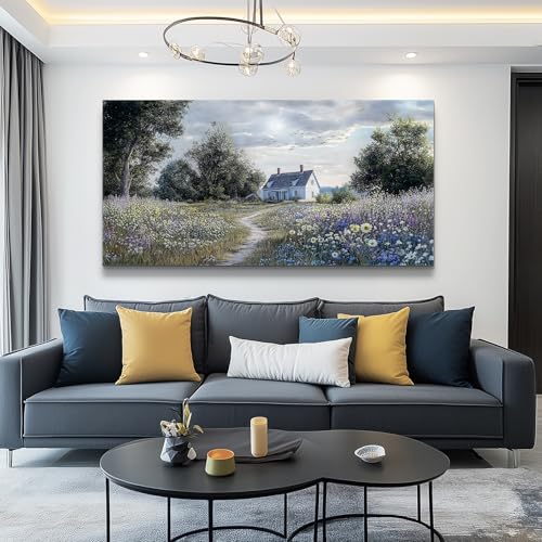 Large Wall Decor Canvas Painting Wall Art For Bedroom Living Room Decoration Retro Pastoral Flower Sea Landscape Painting Art Print Picture Room For Farmhouse Room Home Decor 30x60 In