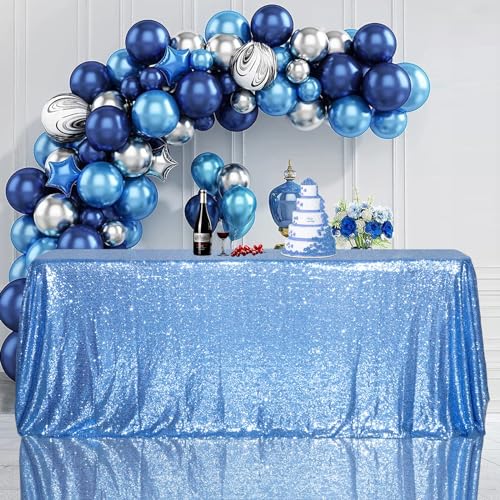 Sequin Tablecloth 90x156 Inch Baby Blue for Wedding Party