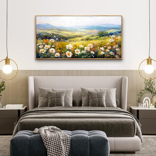 Large Wood Framed Wall Decor For Living Room Canvas Wall Art For Office Modern Wall Decorations For Bedroom Pastoral Scenery Painting Flower Pictures Artwork Room Home Decor 24x48 In
