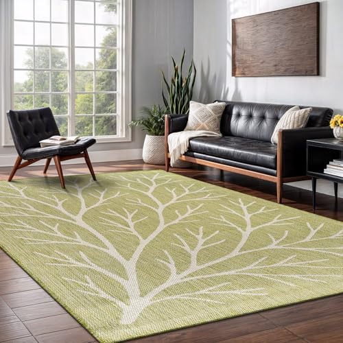 Washable Indoor Outdoor Rug 6x9 Modern Area Rugs Branch Pattern Non Shedding Waterproof Easy Clean Patio Deck Porch Living Room Bedroom Garden RV (54 Sq Ft)
