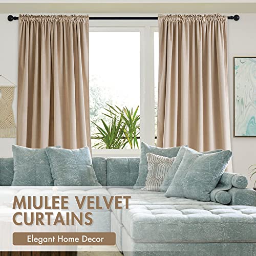 Camel Beige Blackout Velvet Curtains Drapes 108 Inch Long 52"x108" (2 Count)