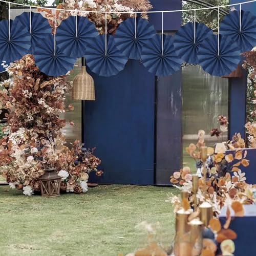 Blue Party Decorations Navy Blue Hanging Paper Round Fan Bulk 8inch (30 Count)