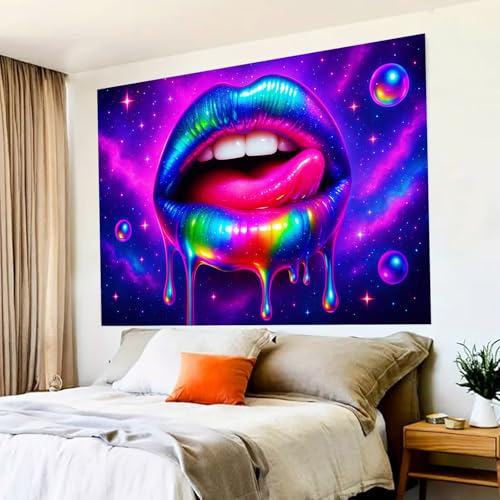Blacklight Tapestry Lips Galaxy Room Wall Art 78 x 59 Inch