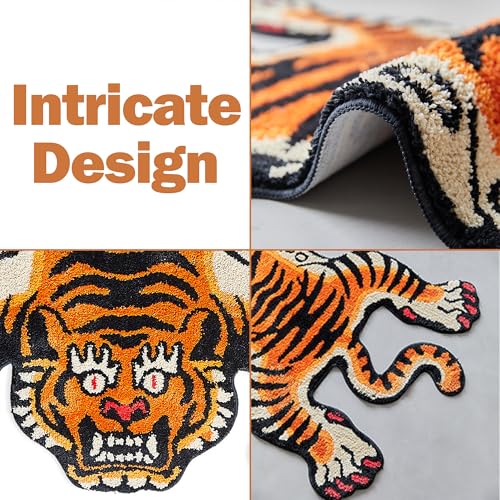 5x3.3 ft Tibetan Tiger Area Rug Tufted High Pile XLarge Indoor Machine Washable Carpet with Nonslip TPR Backing