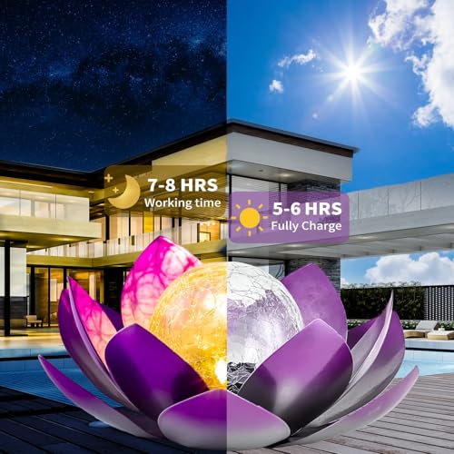 Solar Light Outdoor Decor Art Crackle Globe Glass Lotus Decoration (2 Count)
